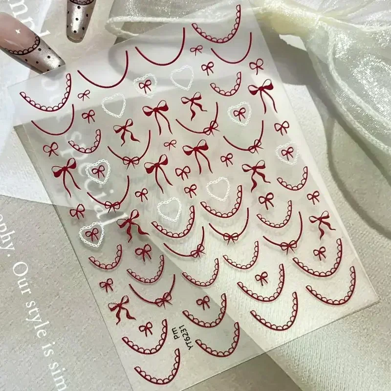 1 シートちょう結び 3D ネイルステッカーラブハートロマンチックなネイルアートマニキュアデカールフレンチネイルステッカー
