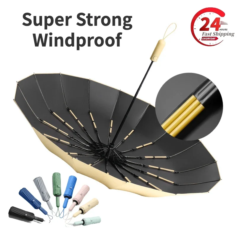 Windproof Strong 48 Bone Fully Automatic Folding Umbrella for Men, Large Size Weatherproof Sun Uv Protect Male Female Umbrellas