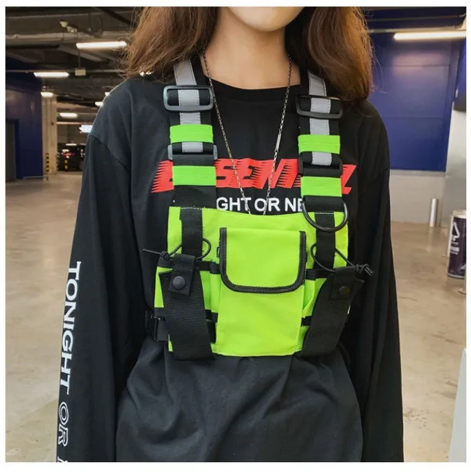 Functional Tactical Chest Bag For Men Fashion Bullet Hip Hop Vest Streetwear Bag Waist Pack Unisex Black Chest Rig Bag