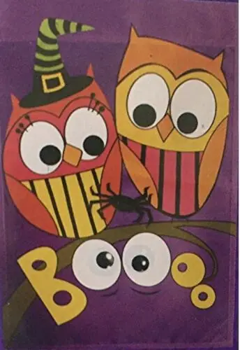 Halloween Fabric Yard Garden Flag Owls Spider Boo Google Eyes 12