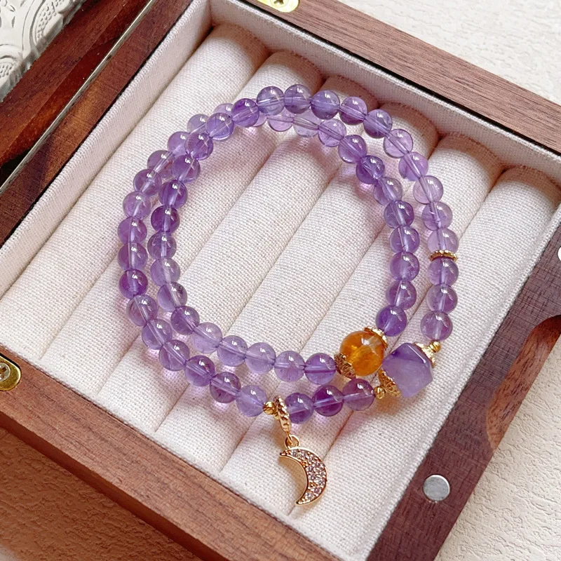 Double-Layered Amethyst Crystal Beaded Bracelet for Women Natural Amethyst Carries Energy for Peace Strengthen Intuitive Powers