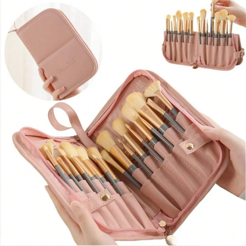 Zipper Makeup Brush Storage Bag Brush Bag Stand Type Embroiderer Tool Pen Eyebrow Pencil Display Rack Eye Shadow Box Brush Bag