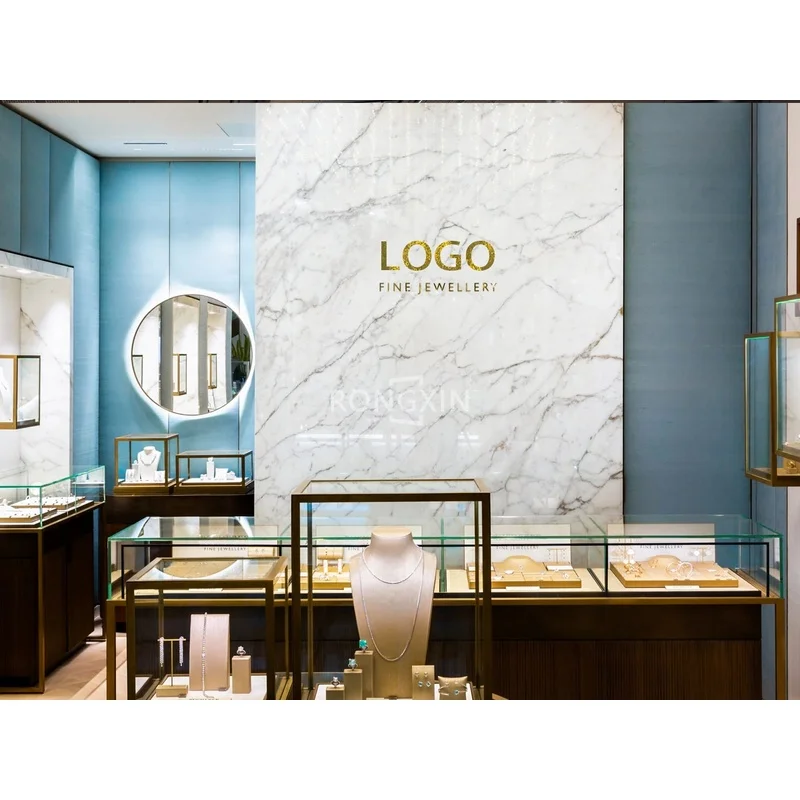 custom.Modern Luxury Gold Vitrine Showcase Jewelry Display Showroom Jewellery Shop Interior Boutique Watch Display Cabinet Desig