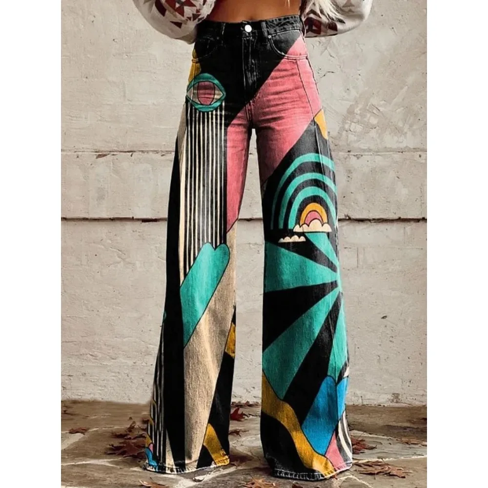 Damen Leopardenmuster Weite Hose mit Hoher Taille Baggy Y2K Vintage Streetwear Hose Locker Sitzende Lässige Tierdruck-Hose – Detail 5