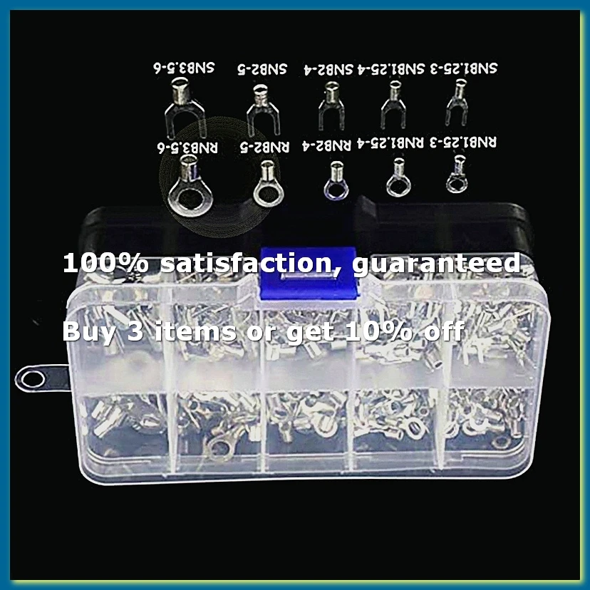 320Pcs 10 in 1 Terminals Non-Insulated Ring Fork U-Type Brass Terminals Assortment Kit Cable Wire Connector Crimp Spade-A27I