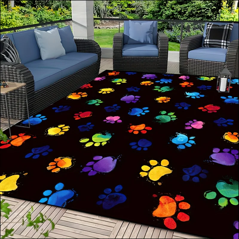 

1pc Vibrant Dog Paw Print Area Mat - Non-Slip, Machine Washable Colorful Paws Design for Living Room, Bedroom, Nursery