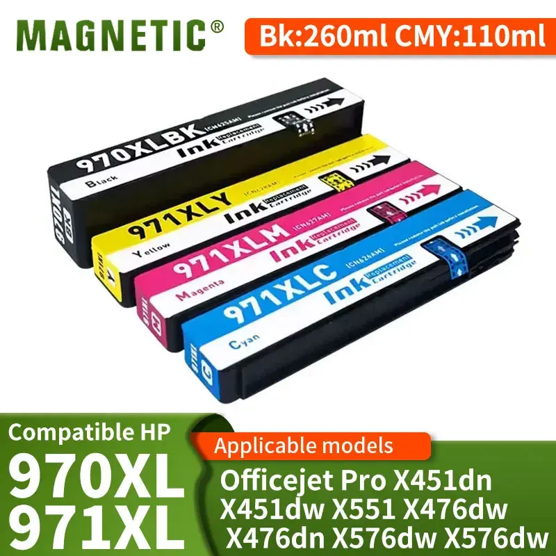 Compatible for HP 970XL 971XL Ink Cartridge For HP Officejet Pro X451dn X451dw X551 X476dw X476dn X576dw X576dw Mono MFP