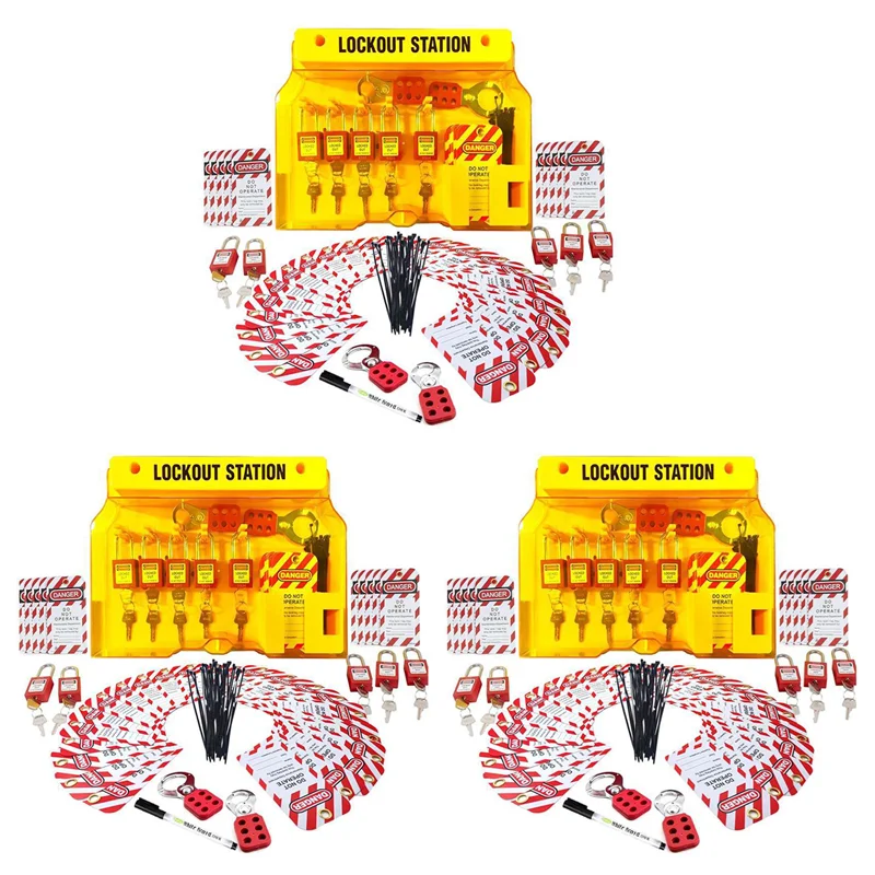 AA84 안전 전기 잠금 장치용 잠금 태그아웃 스테이션 3개 세트, 6개 걸쇠, 75개 로토 태그, 잠금 태그아웃 키트 보드