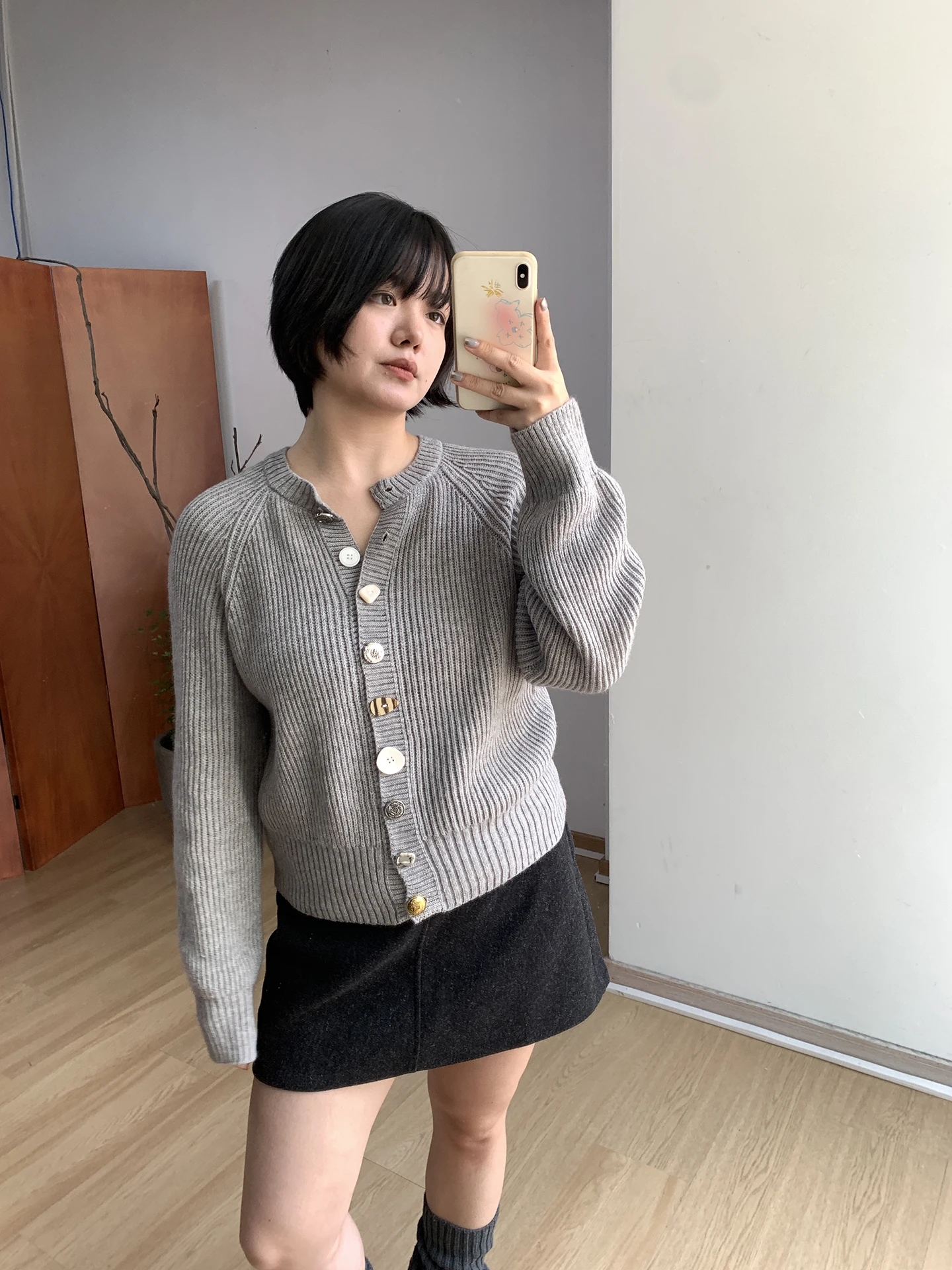 

plus Size Knitted Button up Cardigan round Ne Casual Top Women's Autumn Korean Sle Fi Cake Light ey Patchwork Sweater