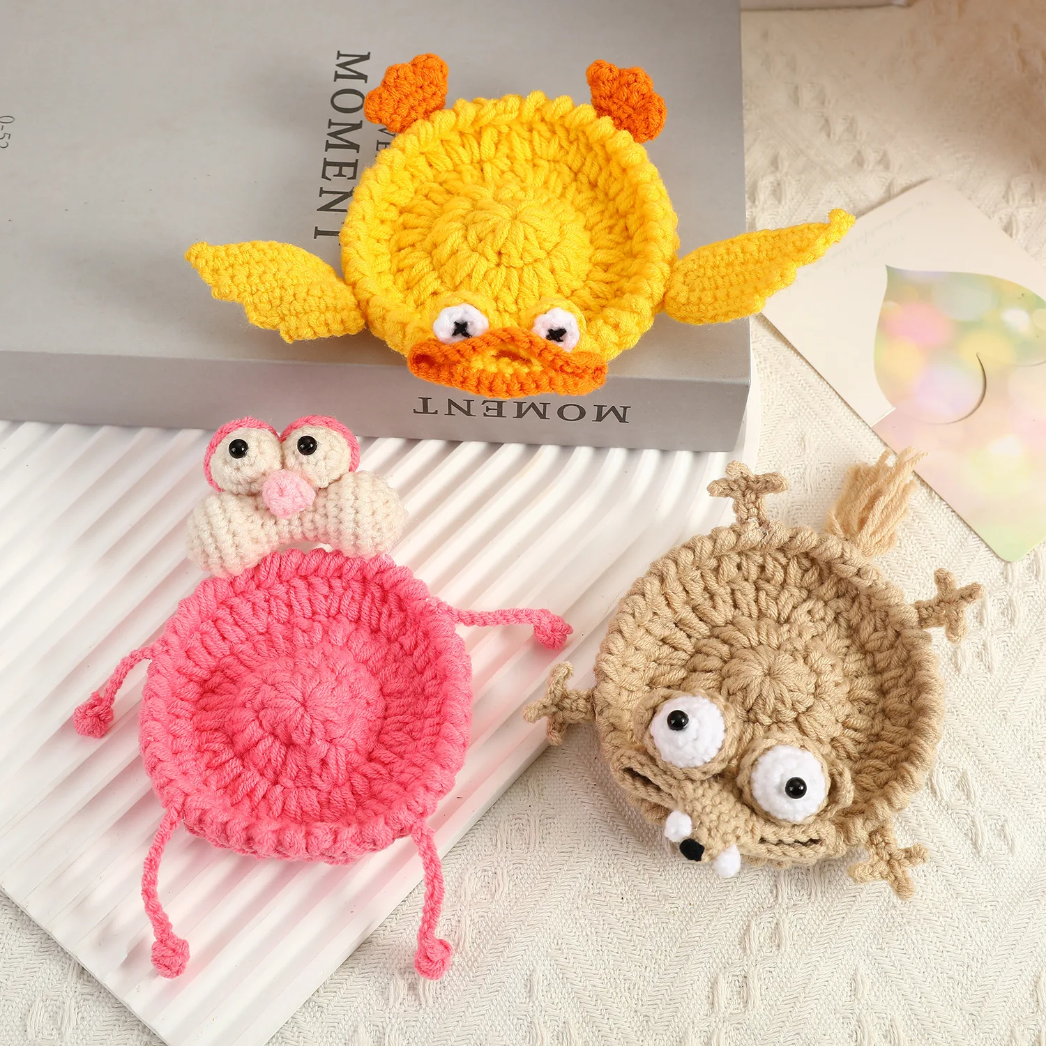 Funny Crochet Animal Coaster Finished Handwoven Coaster Coffee Cup Decor Gift