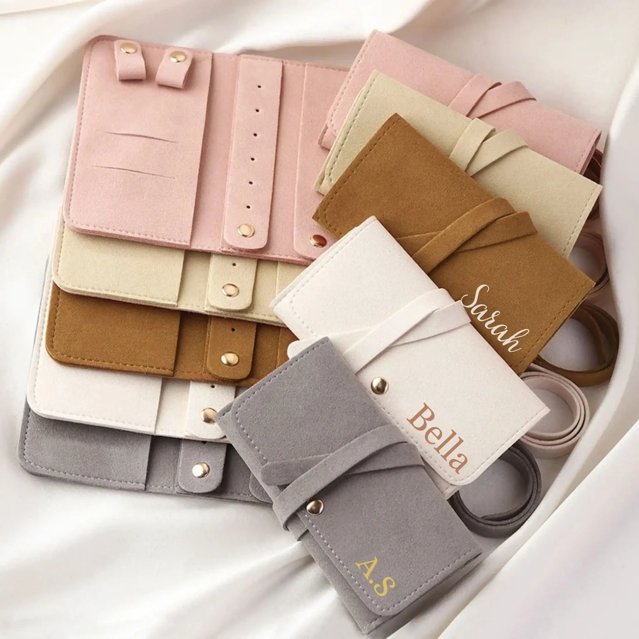 Personalized Suede Travel Jewelry Roll Travel Jewelry Case Bridesmaid Gift for Her Portable Jewelry Organizer Birthday Gifts