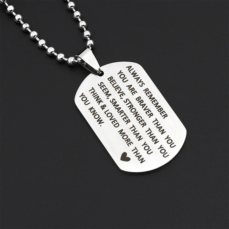 Engraved Inspirational Letter Heart Necklace Stainless Steel Dog Tag Necklaces For Men Women