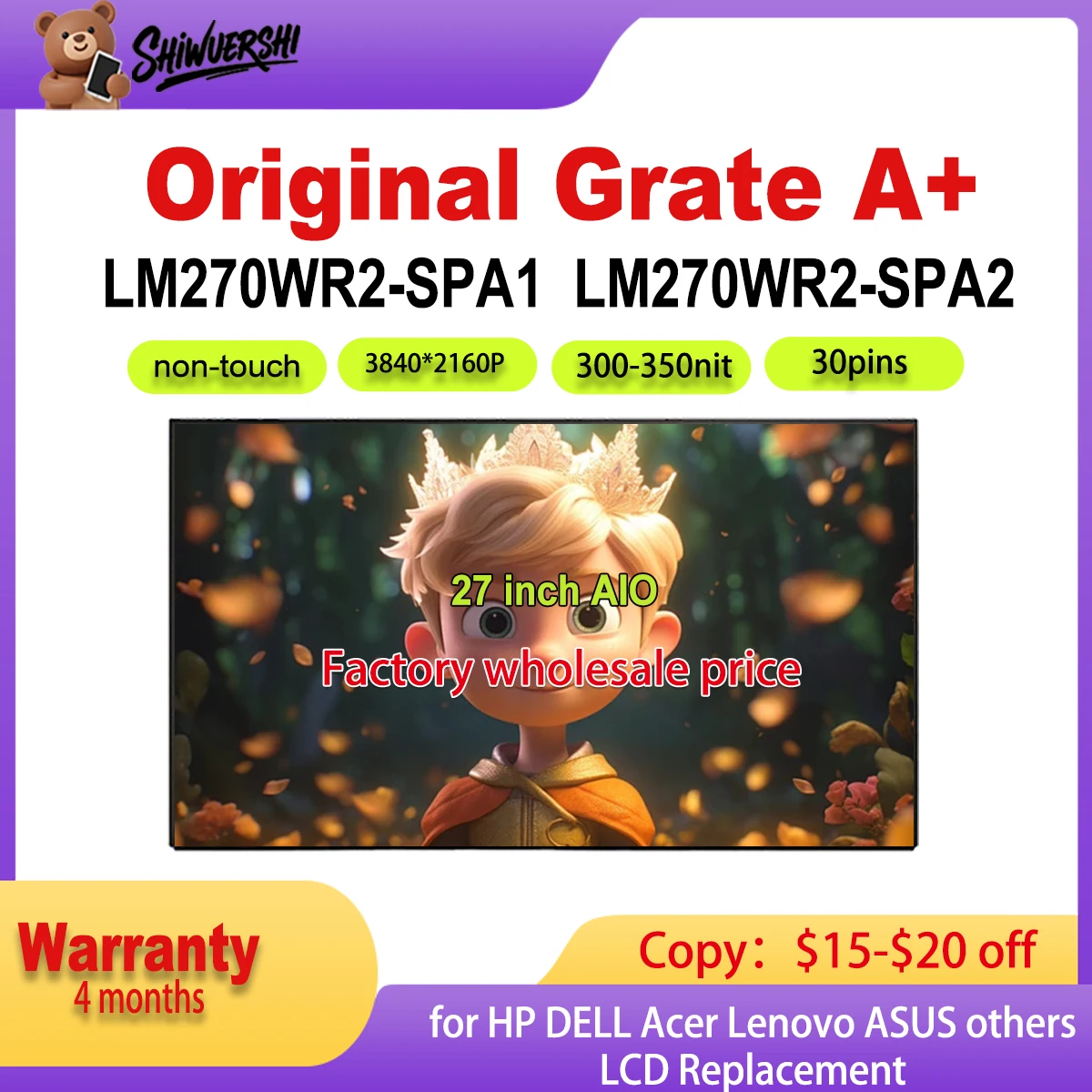 

Original new LM270WR2 SPA1 SPA2 27 inch IPS 30Pins FHD For HP Acer ASUS Dell Lenovo AIO LCD Screen Display