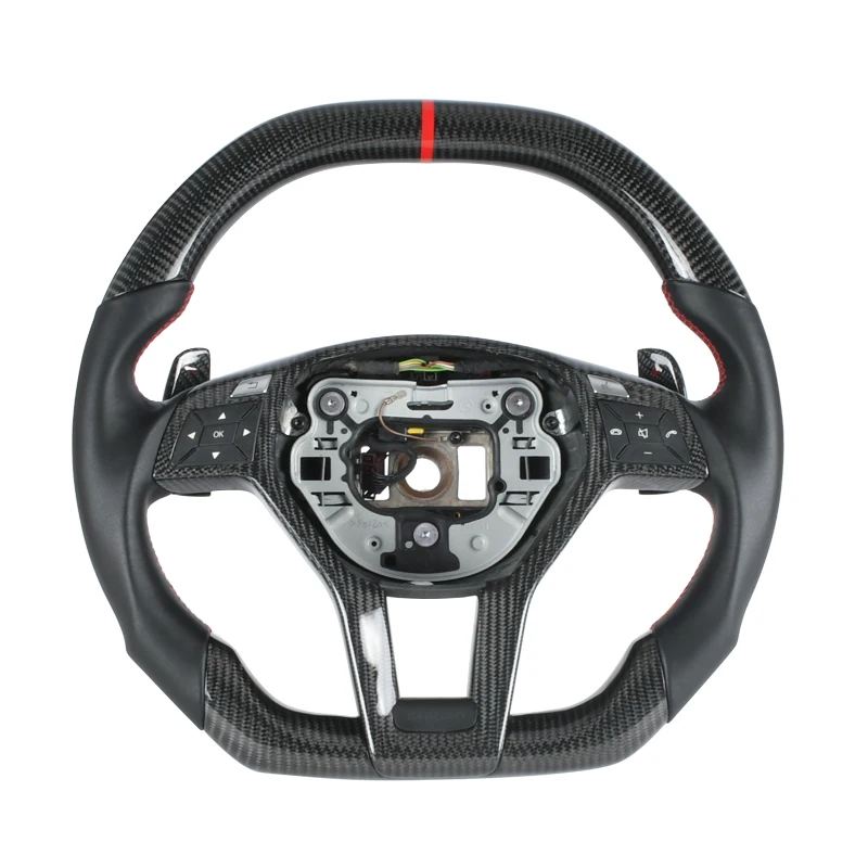 

-GLC GLE450 C63 C450 E63 W176 W204 W205 W213 A250 Sport Real Carbon Fiber + Genuine Leather Steering Wheel