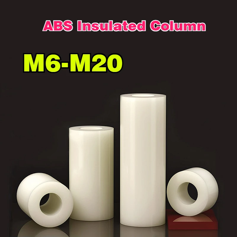 5-200Pcs M6-M20 White ABS Insulated Column Spacer Nylon Sleeve Plastic Hollow Cylindrical Through-Hole Support Standoff Washer