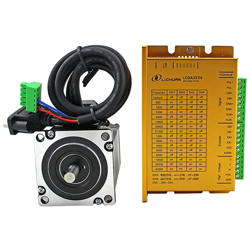 HOT Lichuan 3phase 1Nm NEMA23 closed loop stepper servo motor driver kit LCDA357H+LC57H355 CNC 1200rpm 3m encoder line L-55mm 7A