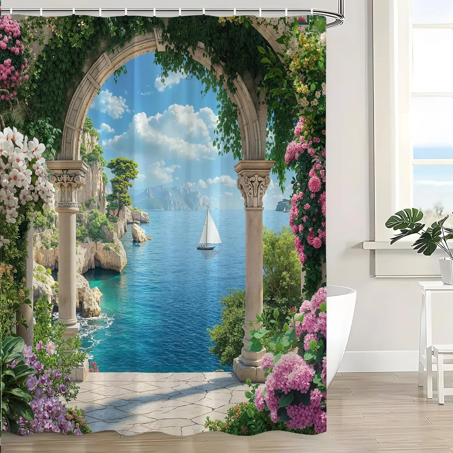 

Италия Занавеска Для Душа Пляж Прибрежный Синий Море Винтаж Приморская Гора Средиземноморский Пейзаж Красочный Цветок Зеленое Растение