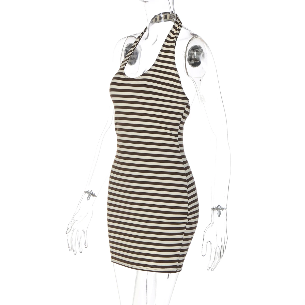 Hugcitar Neckholder-Kleid mit Streifenmuster, rückenfrei, sexy, figurbetont, Mini-Kleid, Damenmode, Strandkleid, Urlaub, Party, Sommerkleid, Großhandel – Detail 3