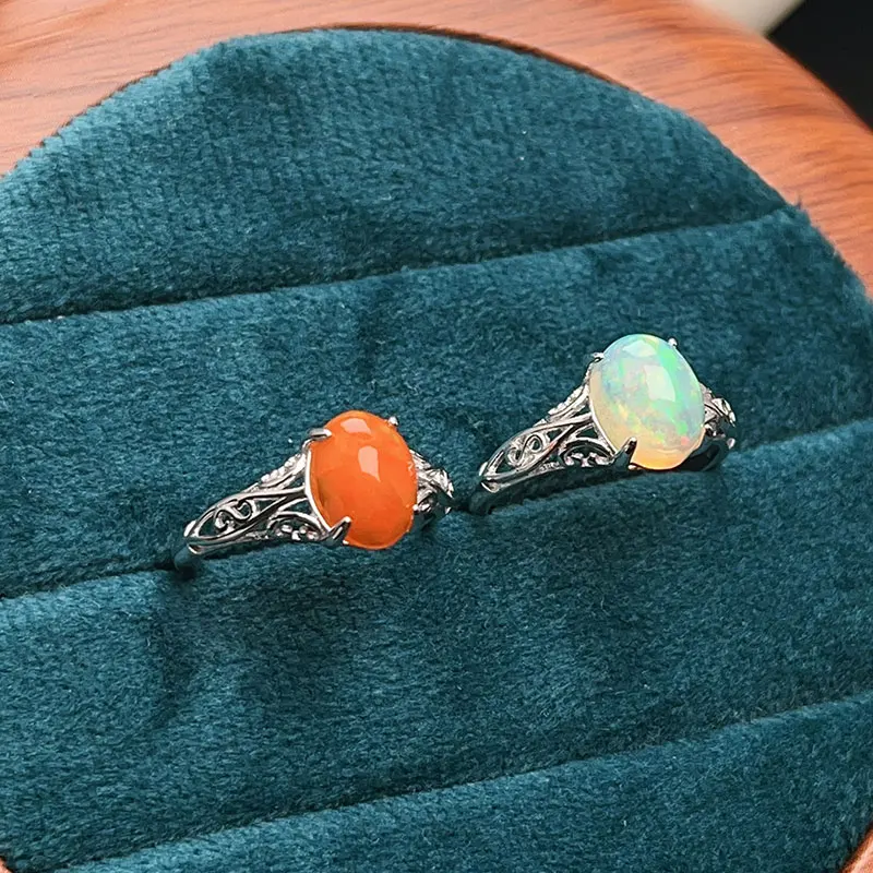 

Natural opal ring 925 silver jewelry natural dyed fire orange opal 7mm*9mm silver jewelry for women