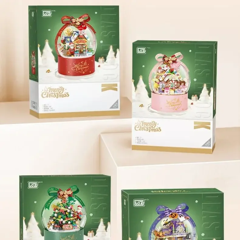 LOZ Secchio di Natale Regali con luci Building Blocks Amici Set Babbo Natale Assemblaggio fai da te Mini mattoni Giocattoli per ragazze Bambini