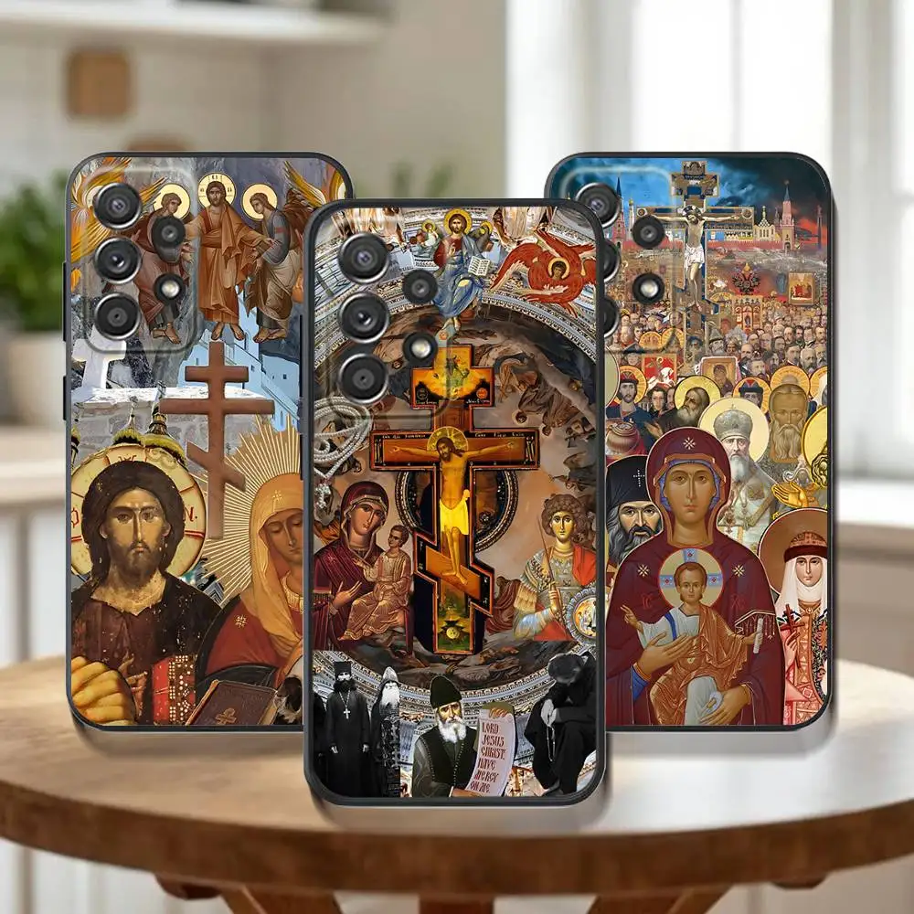 

Orthodox Cross Icon Church Phone Case For Samsung Galaxy A20,A21s,A22,A31,A32,A52,A53,A72,73,A80,Note,J,S Soft Black Cover