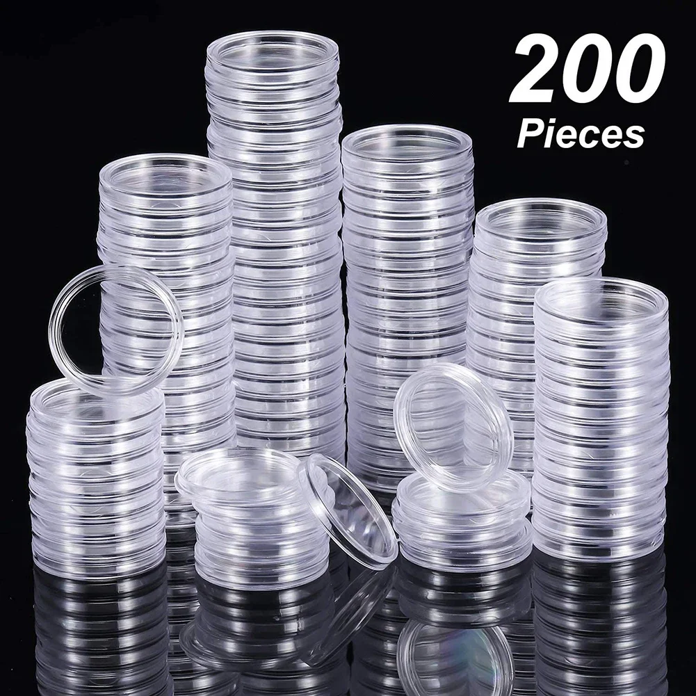 

200Pcs 25mm Coin Holder Capsules Box Storage Clear Round Display Cases Coin Holders 200x Round Coin Storage Box