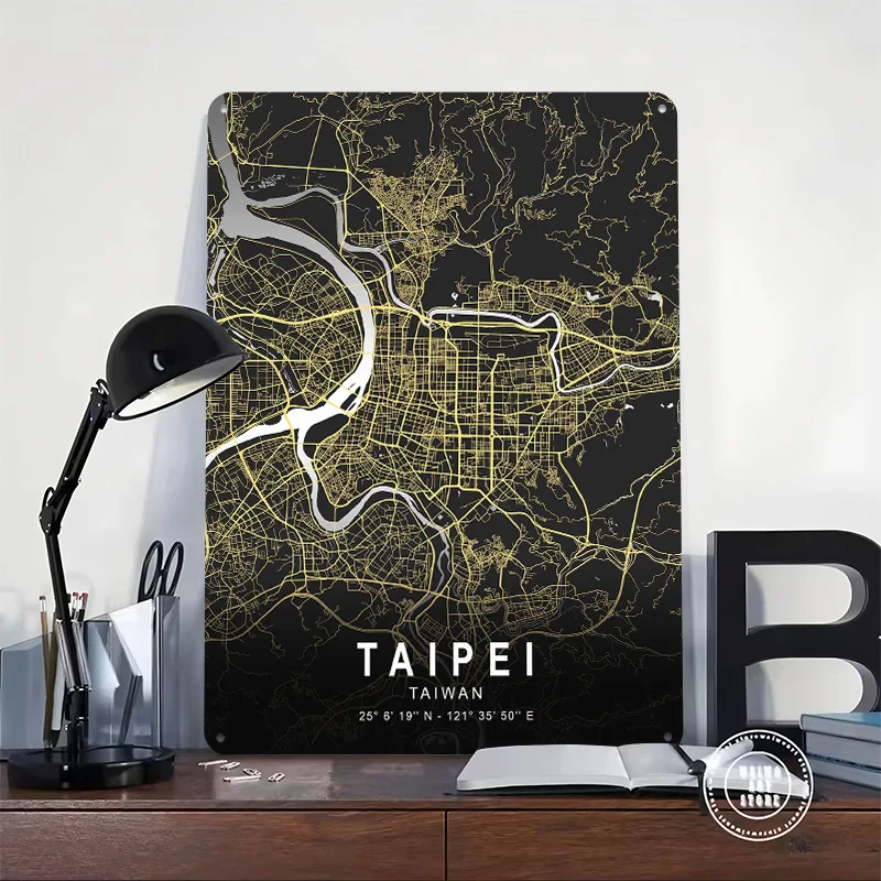 تايبي الفضة خريطة تين تسجيل الجدار ملصق فني الديكور في ديكورات المنزل خمر علامات معدنية الرجعية للديكور المنزل الداخلي