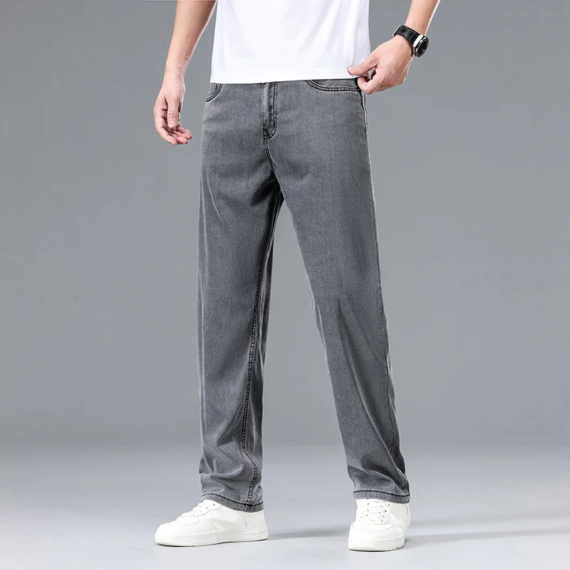 

High Quality Men's Thin Baggy Lyocell Jeans Office Business Casual Straight Denim Trousers High Waisted Versatile Casual Pants