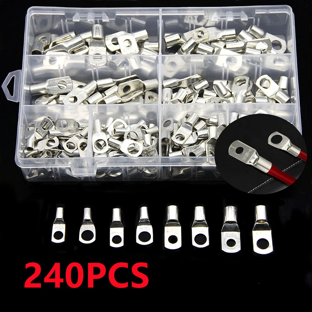 

240Pcs SC Bare Bolt Hole Tinned Copper Nose Cable lugs Battery Terminal Wire terminals connector Suit SC10-6 SC16-8 SC25-8