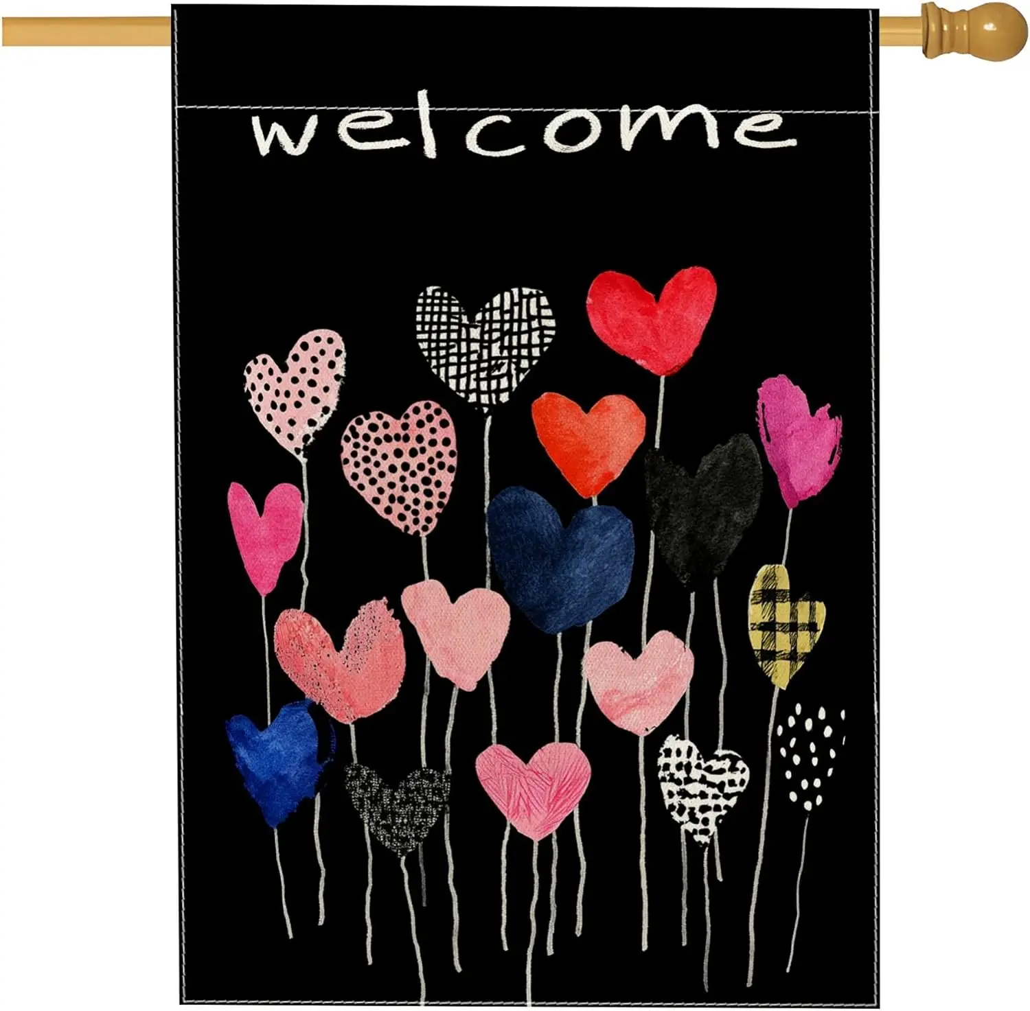 Hearts House Flag, Modern Playful Stems Patterns Spring Peach Double Sided Burlap Outside Large Garden Flag for Outdoor Pati IIC