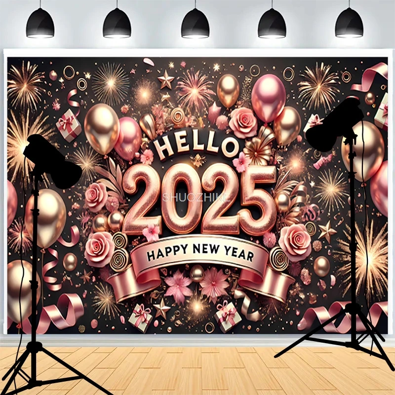 Schwarz Gold Weihnachten Tag Kranz Fotografie Hintergrund Süßigkeiten Wohnzimmer Familie Party Neujahr Urlaub Hintergrund KE-01