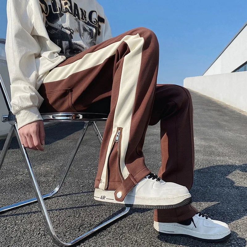 

Очень большие 300-мешочек, Гонконгские брюки в полоску в стиле ретро, мужские весенне-осенние спортивные повседневные брюки с высокой талией, свободный крой