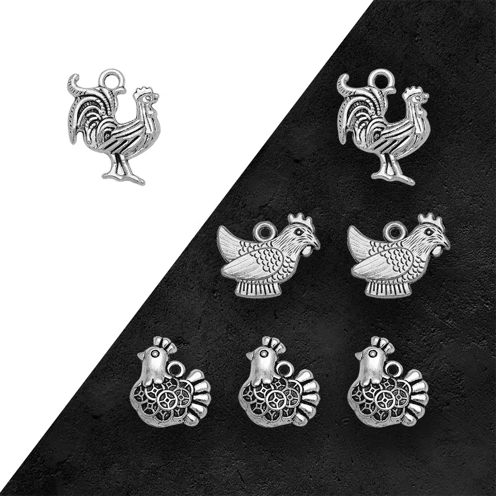 Antique Silver Plated Cock Rooster Chicken Charms Easter Pendants For Diy Jewelry Making Supplies Wholesale Items Resale Bulk