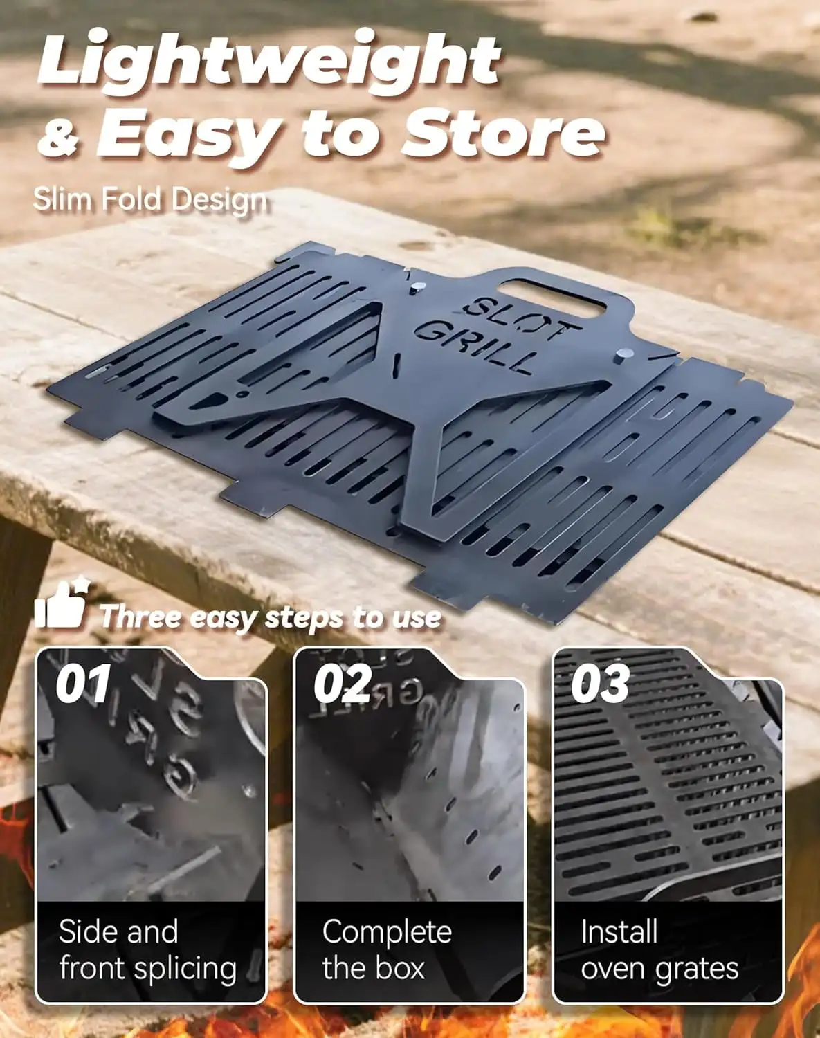 Parrillas plegables para barbacoa, parrillas de Metal plegables pequeñas para exteriores, parrillas con ranura de montaje rápido gruesas mejoradas para Picnics de acampada