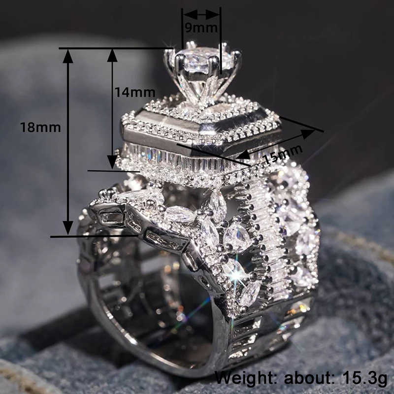 CAOSHI Brillanter, wunderschöner geometrischer Zirkonia-Ring für Verlobungsfeiern, zarte weibliche Fingeraccessoires, Statement-Schmuck – Detail 1