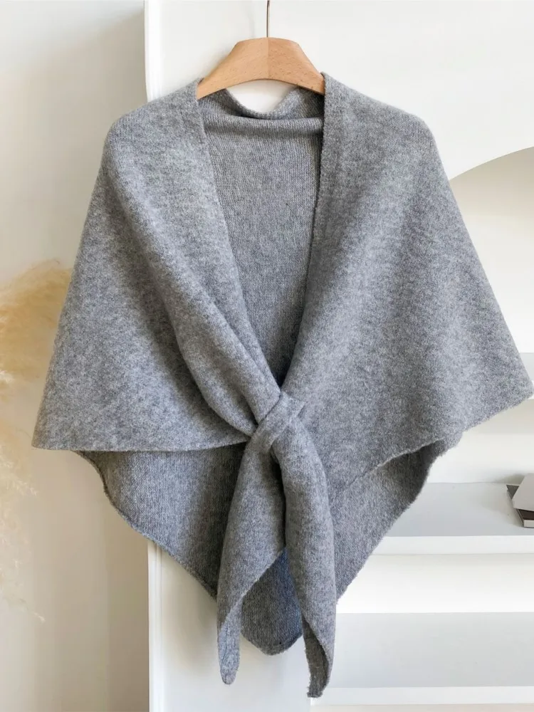 

Autumn Winter Fashion Casual Knitted Shawl Women's Triangle Scarf Solid Color Cape Outdoor Warm Neck Wrap Wool Blended Shawl