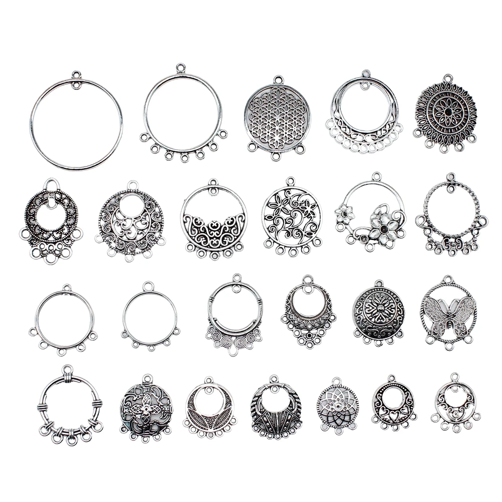 10pcs Round Earring Connector Charms For DIY Vintage Chandelier Earring Making Antique Silver Plated Findings Accessories view 2