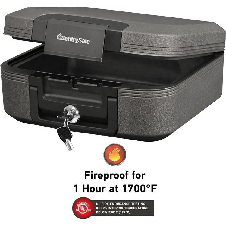 Fireproof and Waterproof Safe Box with Key Lock, Fire and Water Chest Safe for Home, 0.28 Cubic Feet