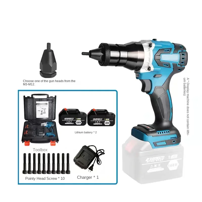 Lithium Battery Brushless Rivet Gun Powerful Electric Rivet Nut Machine Kit Head Automatic Electric Rivet Gun Set Riveting Tools