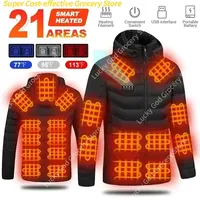 21/2 Areas Heated Jacket Parka Winter Warm USB Heating Jackets Smart Thermostat Hooded Heated Clothing Male Warm Padded Jacket