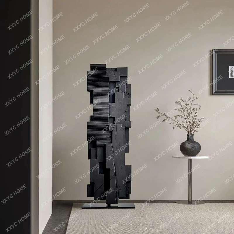 Floor-to-ceiling wood carving large ornament hotel tea room entrance soft decoration art installation sculpture decoration