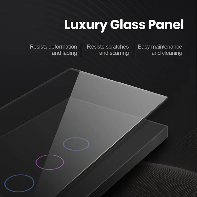 Ingenious-Wifi Smart Wall Switch LED Light Switches 3 Gang Smart Touch Sensor Black US Plug