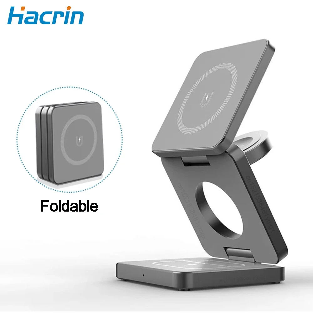 

3 in 1 Wireless Charger Stand Foldable Magnetic Wireless Charging Station for for iPhone 15 14 13 12 Pro Max Apple Watch 8 9