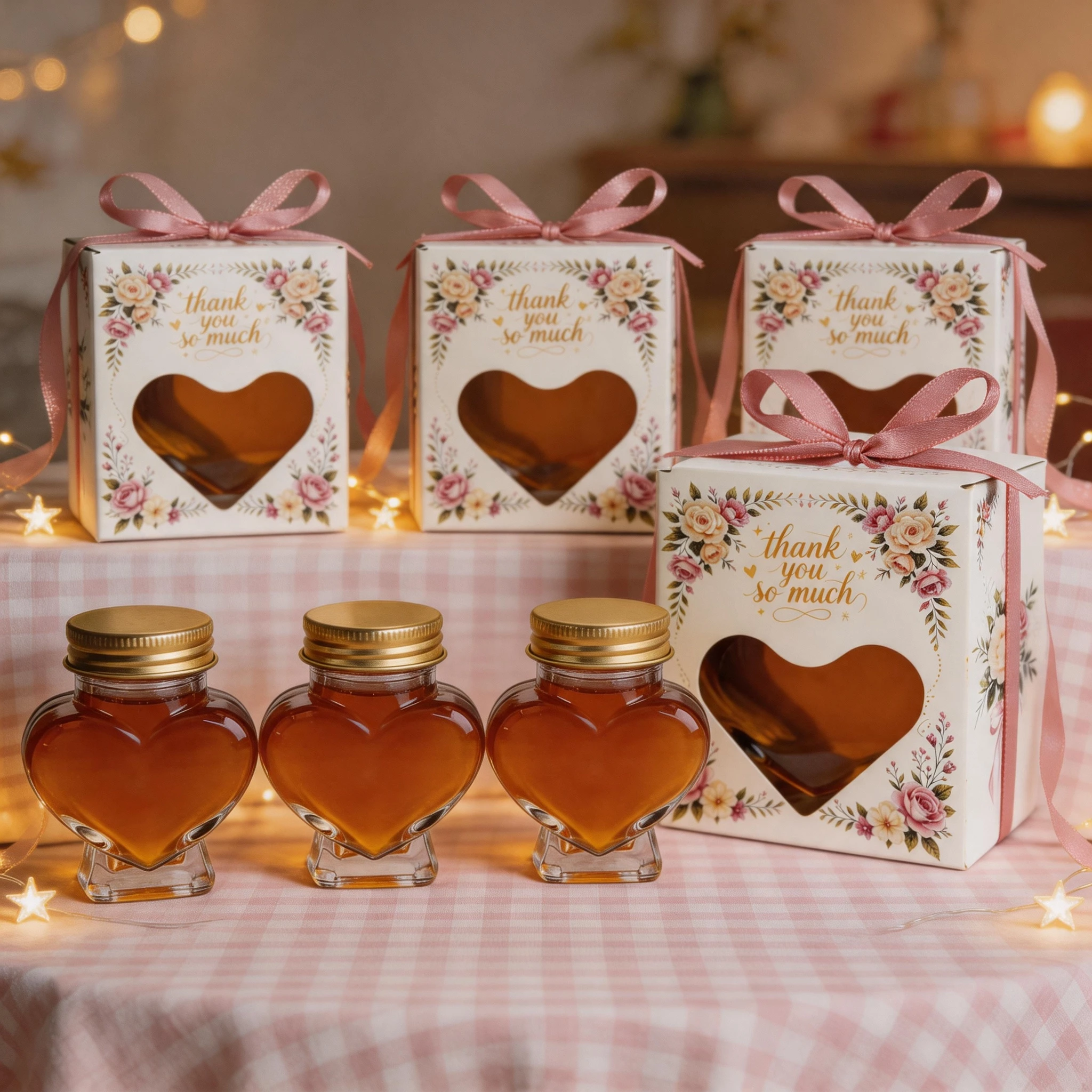 6/16/32Pcs- Mini Holiday Party Favors, Heart-Shaped Glass Honey Jars, Glass Jars with Gift Box Packaging, Can Be Filled with Honey, Ginger Syrup, or Other Liquids, Perfect for Holiday Gifts, Wedding Favors, Baby Shower Favors