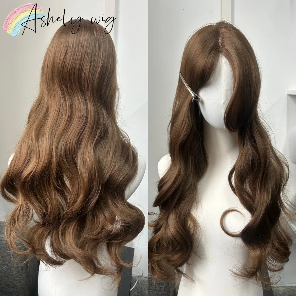 Ashely Brown Wigs Body Wavy Female Headband Wig for Women Human Hair Pieces 24inch Long Human Hair Synthetic Wig Natural Looking