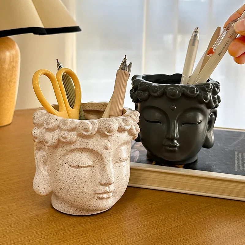 Creative Buddha Statue Pen Holder Home Office Desktop Decoration Sculpture Commemorative Gift - Wood Material