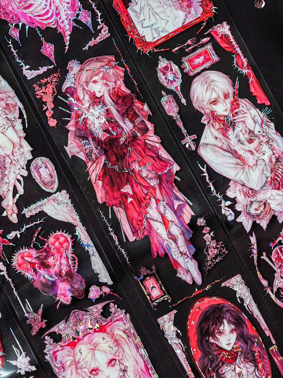 

Washi Pet Tape 1 Loop Sacrament Hymn 1.43 M PET Shell Light Gothic Style Red Pink Dark Blood Color Vampire Fork