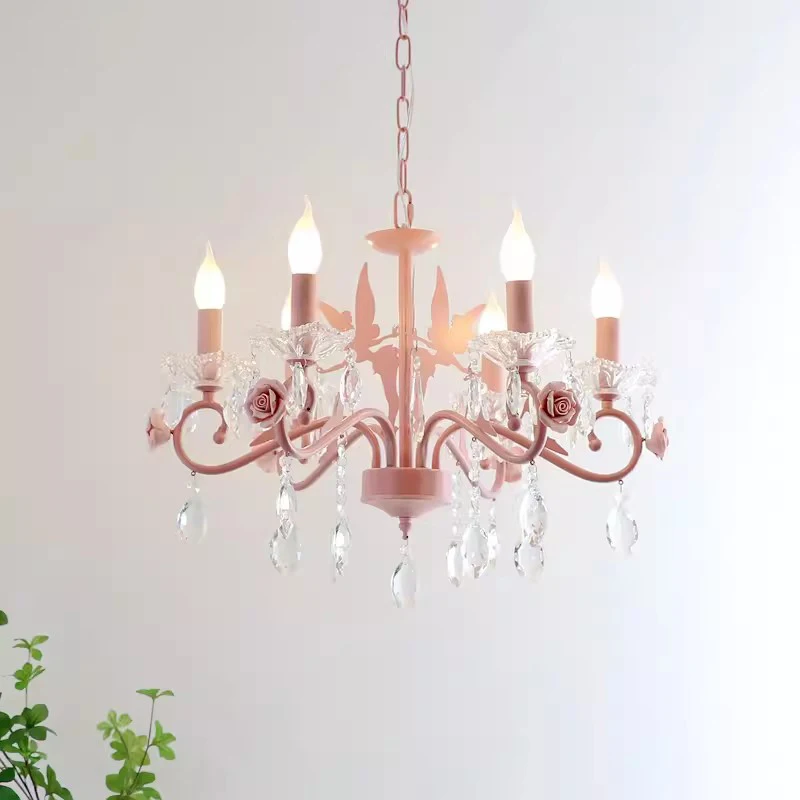 

Pink Princess Crystal Chandeliers Princess Room Girl Bedroom Decor Lamp Warm Romantic Fairy Hanging Chandelier Children's Light