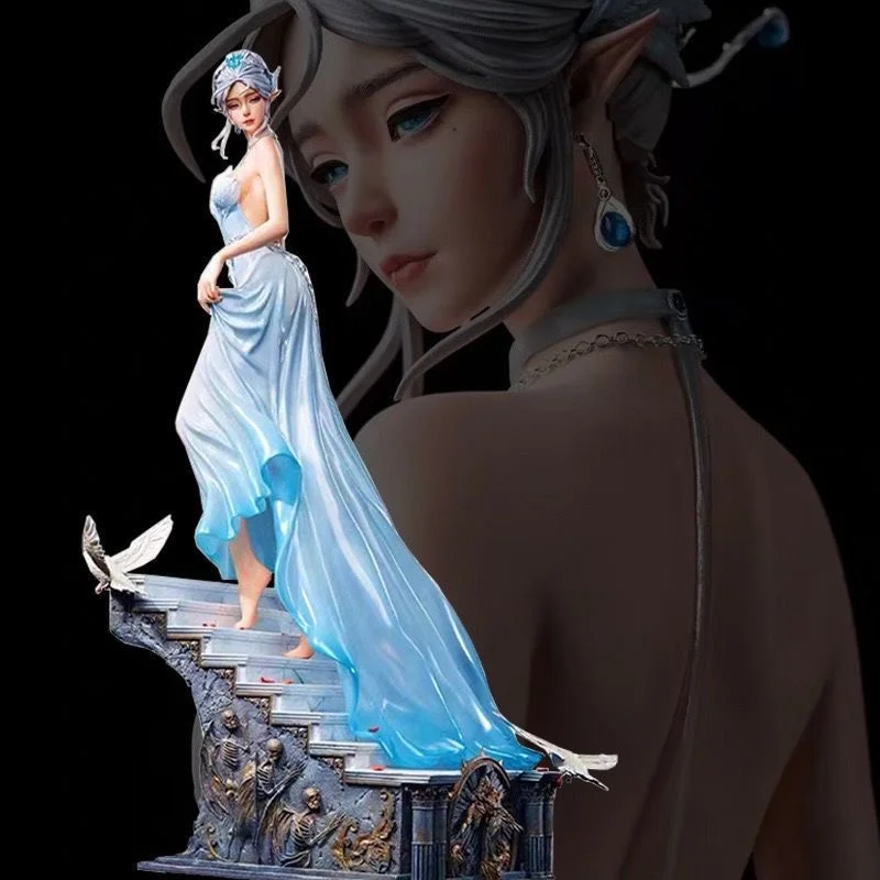 58cm Anime Ghost Blade Ice Princess Stand Posture Glance Back Figure Model Toy PVC Ice Fire Princess Elf Figure Statue Doll