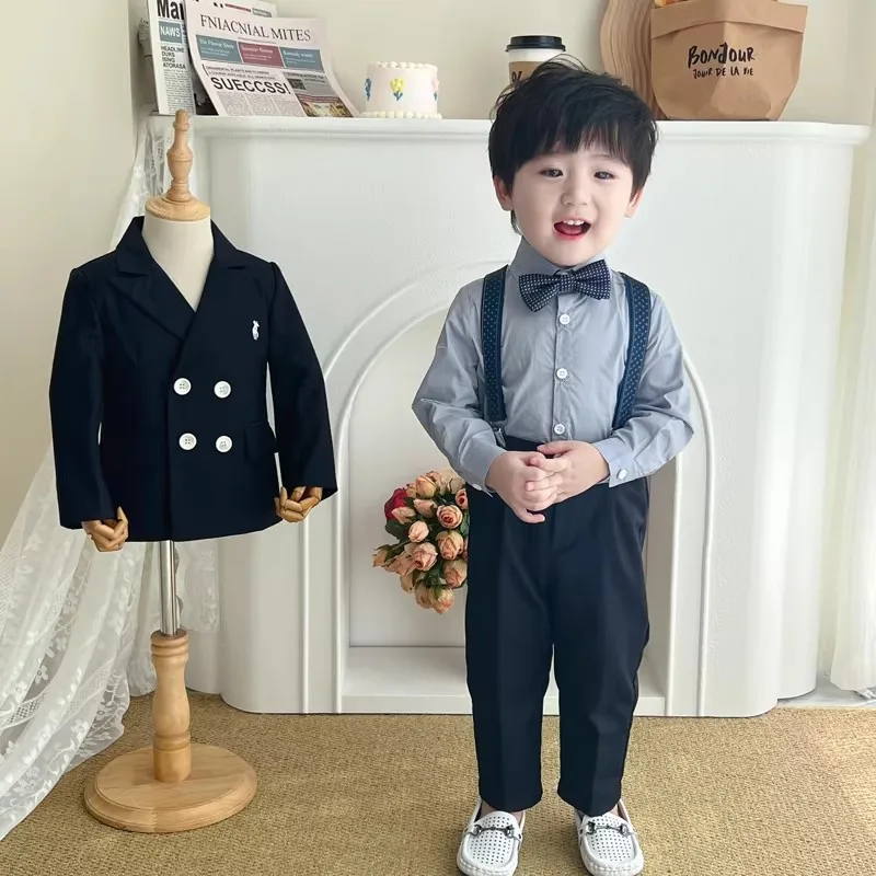Boys Spring Autumn Double-breasted Suit Set Boys Elegant Wedding Suits Children Piano Host Speech Chorus Performance Costume